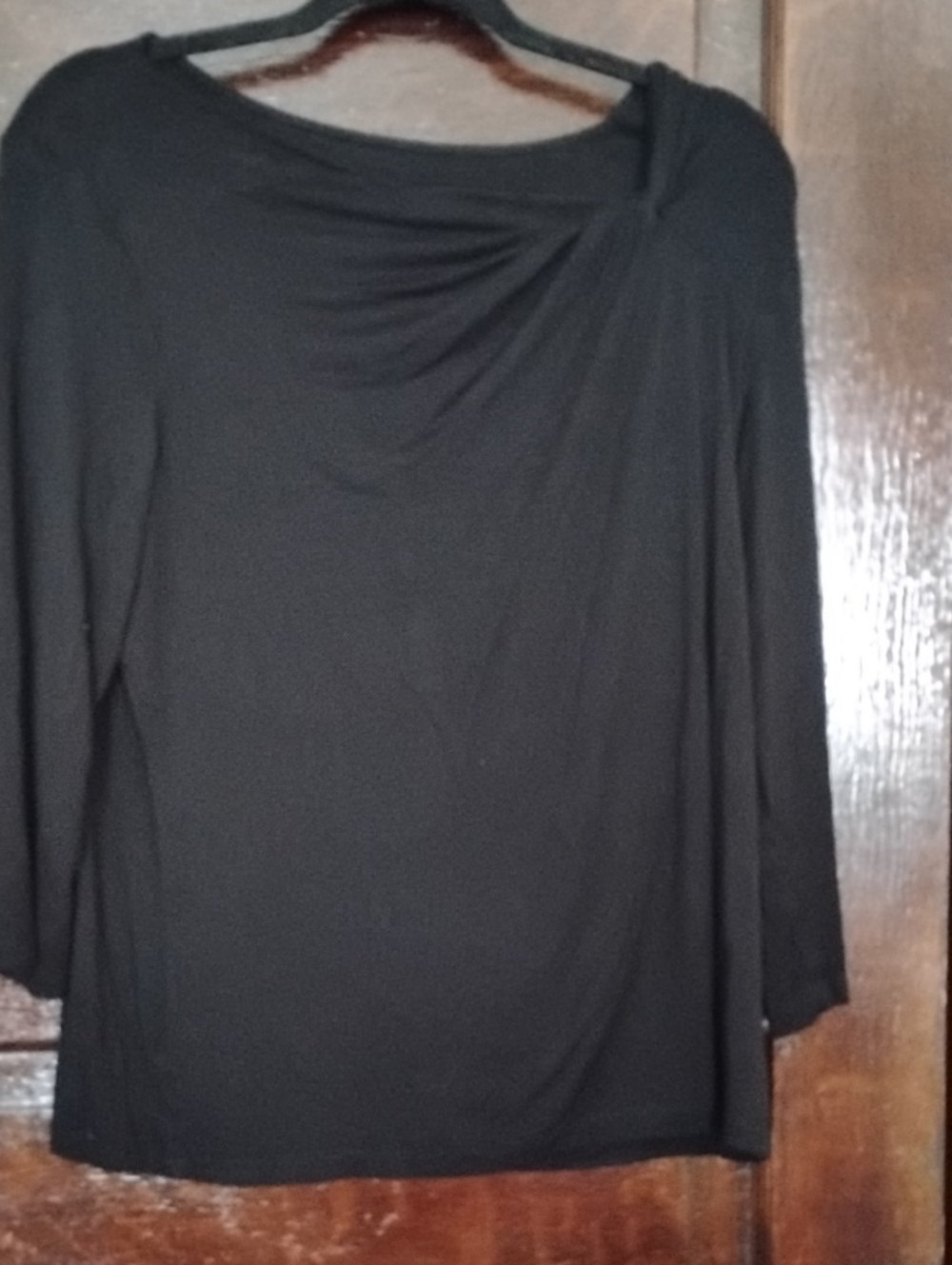 212 Collection Black Draped-Detail Long Sleeve Top